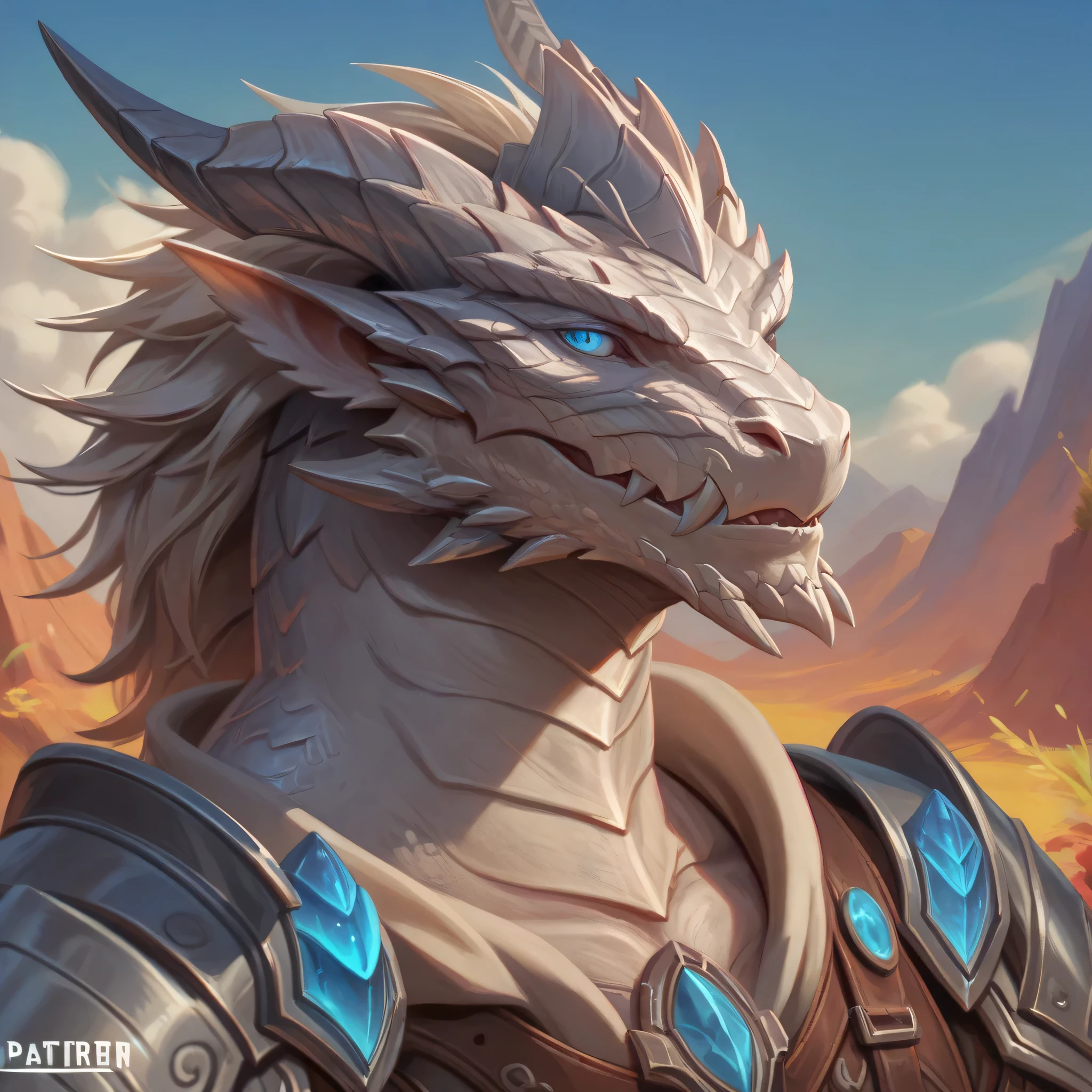 painting of a silver dragon humanoid with a large beak and a large head, a character portrait, fantasy art, turian,sliver dragon portrait, fantasy dragon concept portrait, fantasy concept art portrait, with scaly-looking leather armor