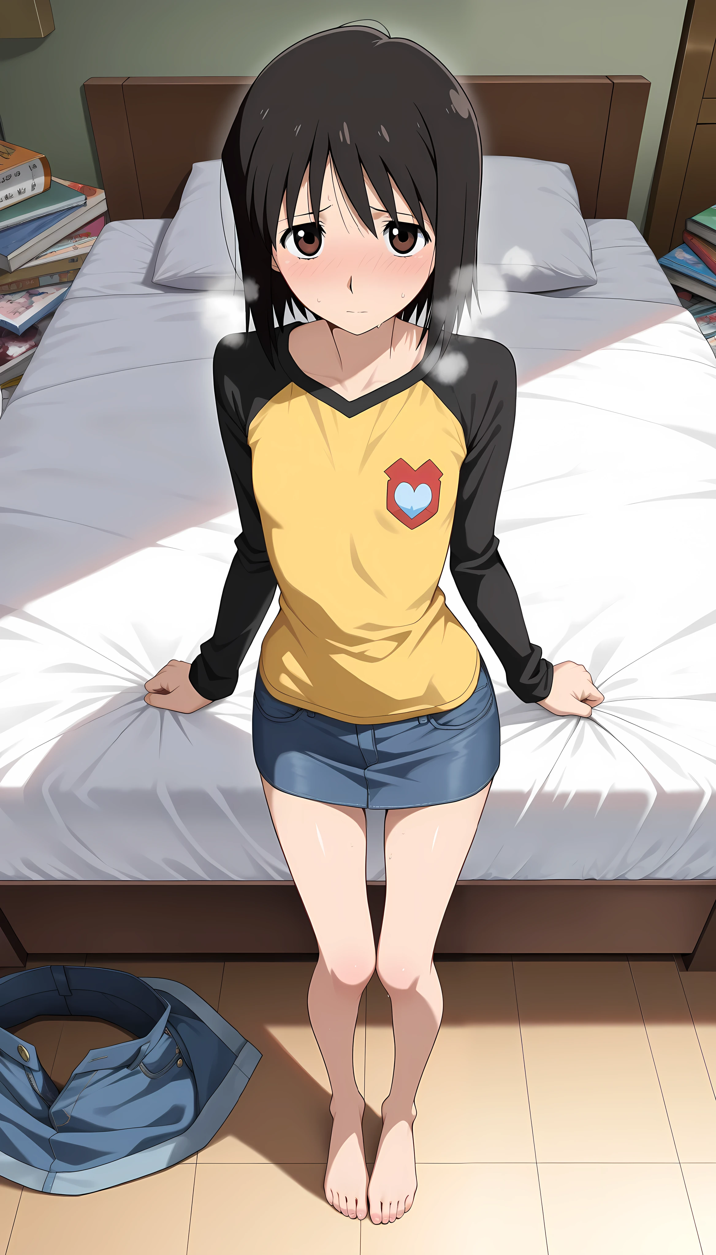 masterpiece, ultra quality, ultra sharp, ultra detailed, 1girl, solo, good anatomy, haduki kurumi, (tattered torn dripping wet white gym shirt), navy gym pants, animal ears, randoseru, name tag, Japanese anime pose, laugh, BurumaShorts, Buruma, Gym Uniform, (((lying:1.4, spread_legs, legspread, cameltoe, split_legs)), (randoseru backpack:1.4), (smirk smile), buruma, blue buruma, black buruma, (tattered torn short sleeve white gym uniform with colored hem), (tiny nipples), (white long loose socks), strong lighting, legspread, bukkake, cum on clothes, cum on legs, cum on buruma, cum on bloomers,