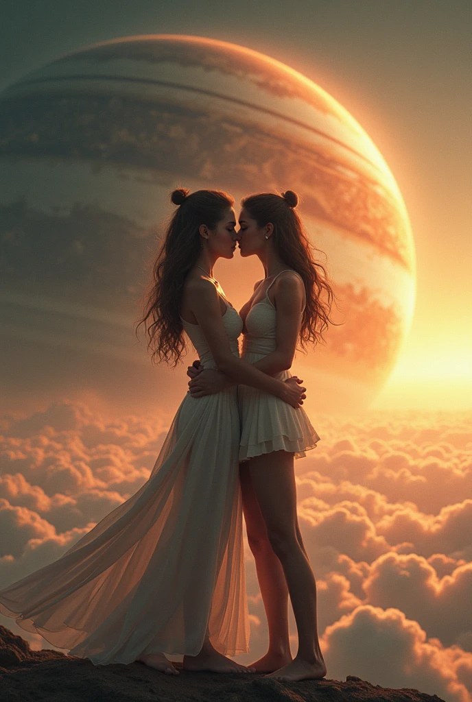 Sun and moon dancing together in space