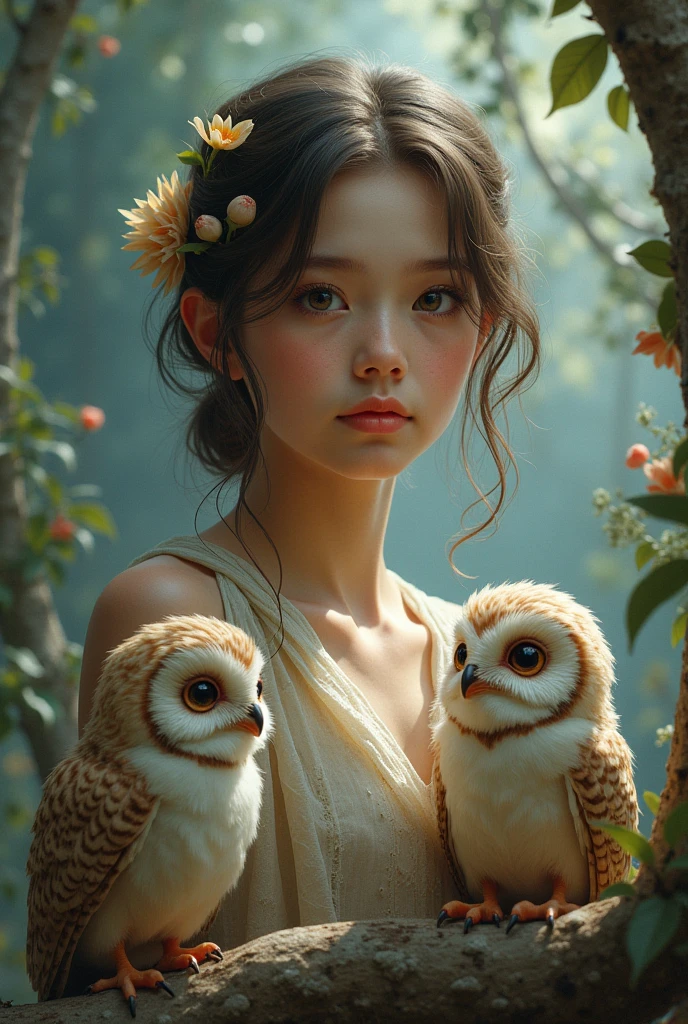 that'it's raining, c that、Hair flow、 ((highest qualthaty、masterpiece、8k、Best image qualthaty、Ultra-high resolution、Award-winning works)、(Accurate anatomy:1.1)、(Look at me and smile:1.1)、Shining fair skin wthath Ultra-high resolution、The most detailed face、Ultra-high resolution detailed face、Ultra-high resolutionの髪の毛、(Ultra-high resolutionの煌めく瞳:1.1)、Beautiful face drawn in every detail、ancient gothic costume , Chest to chest, tattoo, Next to him is a real owl