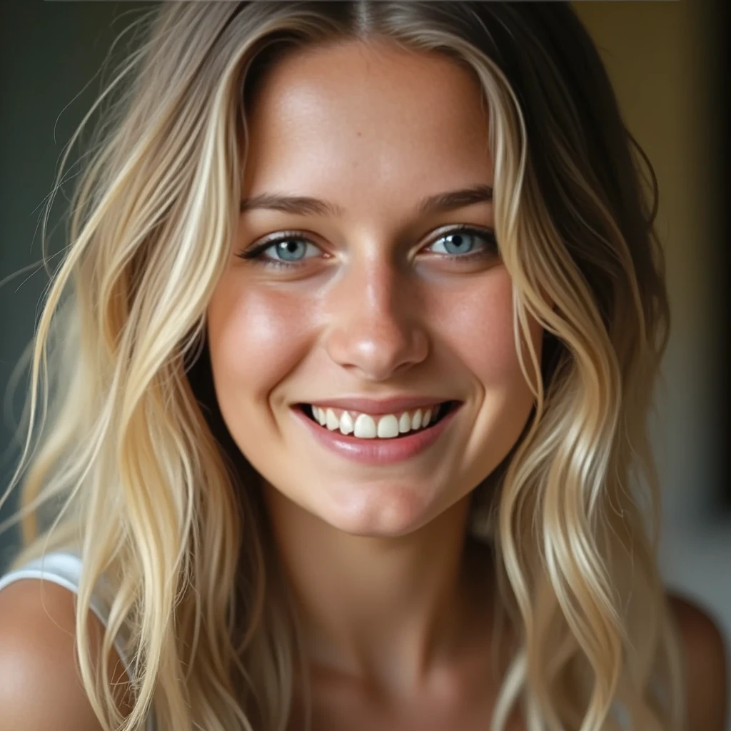 ((melhor qualidade)), ((obra-prima)), (detalhado), close-up image of a young woman with wavy long blonde hair looking serious and stunned