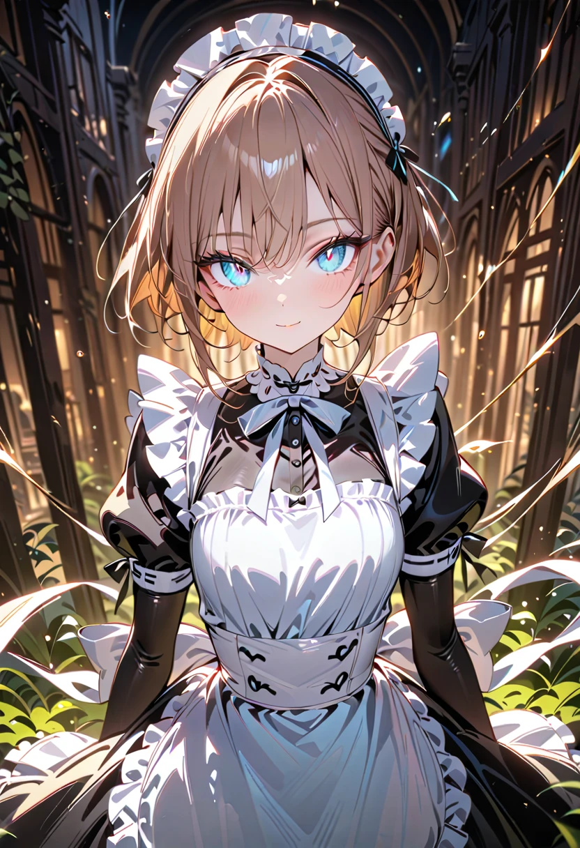 1girl, (beautiful maid girl, wearing maid uniform), elegance, detailed beautiful face, gentle smile, (finely detailed beautiful eyes), (cowboy shot, from front, face focus), deep depth of field, stunning, fascinating, enchanting, cinematic lighting, cinematic composition, anime style, vibrant colors, thin lines, dreamlike, absurdres, highres, masterpiece, best quality, newest, very aesthetic, ultra quality, high detailed, anatomically correct, perfect hands,