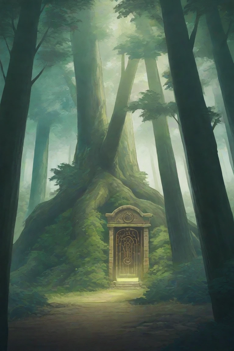  Entrance to the Ancient and Mysterious Forest covered with dense trees

Outside the town , densely covered with trees, a mystical forest .
 A gate or sign plate made with old stones at the entrance to the forest.