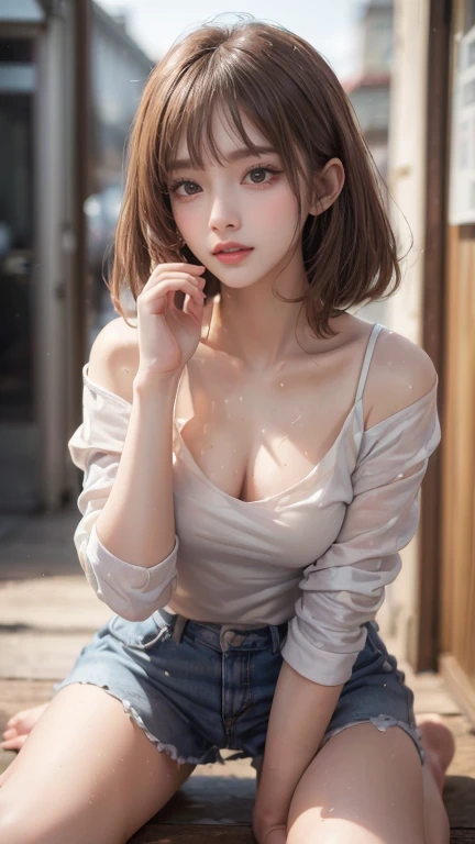 Girl (Masterpiece: 1.4), (8K, Real, Raw Photo, Best Quality: 1.4), Japan Person, (1 Girl), Beautiful Face, (Real Face: 1.4), (Caramel Hair, Long Hair: 1.3), Beautiful Hairstyle, Realistic Blue Eyes, Beautiful Detail Eyes, (Real Skin: 1.3), Beautiful Skin, Attractive, Ultra High Resolution, Ultra Realistic, High Definition, Golden Ratio, (Detailed Face: 1.4), (Anna Tanaka), Wet and sheer tank top, short hair, wet and see-through white see-through panties, NSFW, nipple areola shape clear, look here, sitting on the couch, pubic area shape is transparent and clear, sweat drenched, pose (knees bent and legs wide open), clear unevenness of body, hands in panties