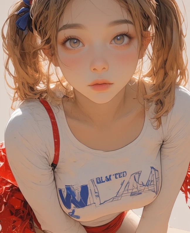 (1 girl) 、Create an "cheerGirl" scene where a beautiful dark gray-eyed Japanese young highschool girl .gold color highlight hair,ash gold color hair,hairstyle、 Flat Color,(((upper body)))
BRAKE
、 1 girl, alone, ((cheer girl))),(dynamic angle:0.9) 、1woman 、 (dutch angle dynamic pose:1.3) 
break  
、beautiful absurdres 、highres extremely detailed 、high quality 、simple background 、4K 、8k 、wallpaper 、
break 
  , (( below )),cute face, ( Twin Tails ), top quality，​masterpiece，(Pom-pom、 absolute domain、17years old)
