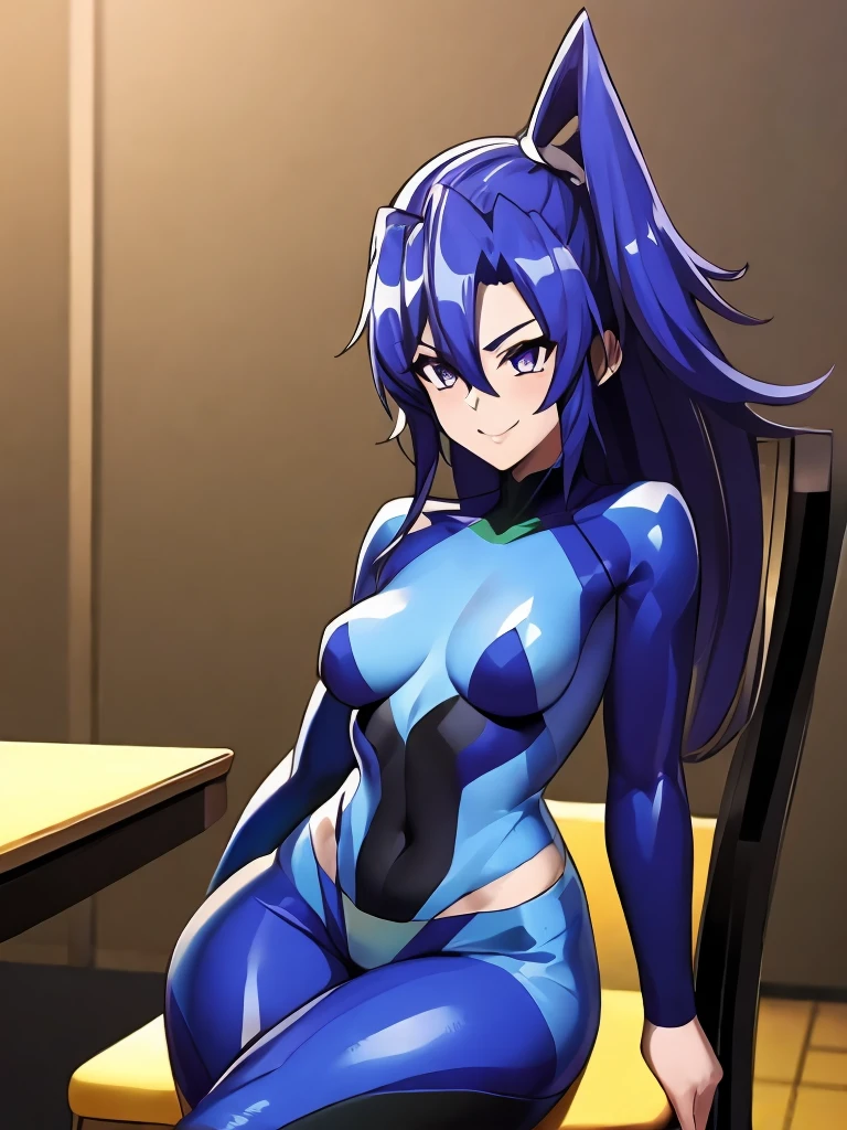 (   CG in detail), (    top quality    ),     1 girl,    perfect face,     Shiny Skin ,    Shiny Skin ,     wide hips ,     thin waist,     Shinpho Tsubasa    ,    ahehe,  Sexy Recruit Suit ,  sitting on a chair ,  office, smile, In progress,  Exquisitely Detailed Textures