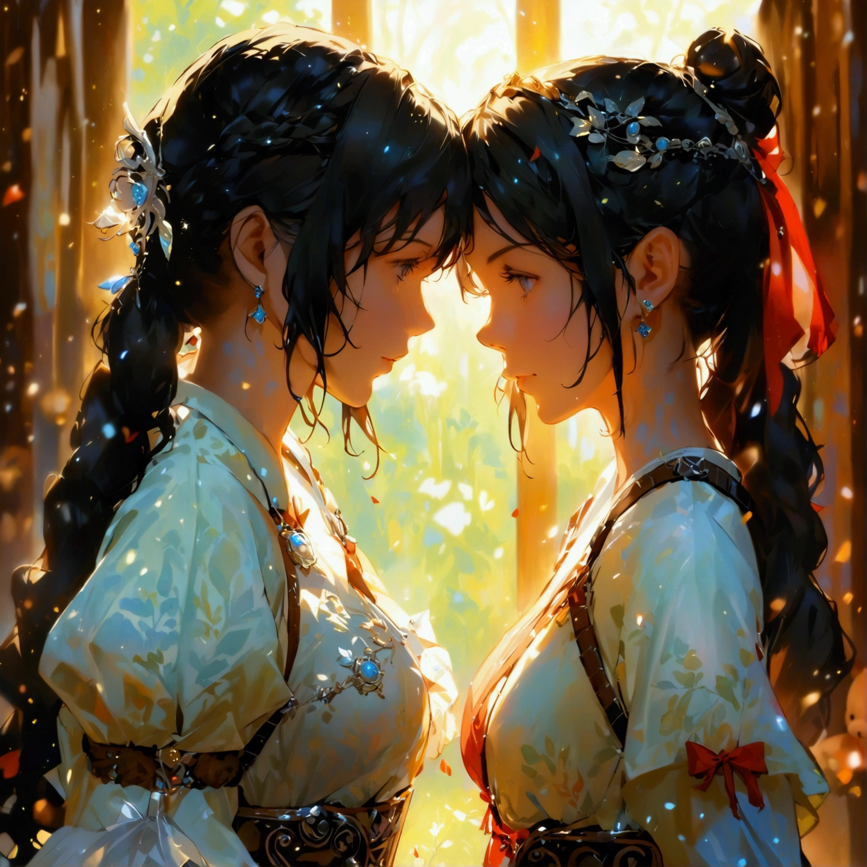 Japanimation, eroge, Shinkai Makoto, Fantasy scene, Fantasy composition, illustration, cinematic composition, delicate composition, dynamic angle, perfect anatomy, full body, Incredibly hyper-detailed and intricately realistic, Perfect, Cover art, zoomout, hyper detailed painting, luminism, with an intricate, 4k resolution concept art portrait, extremely high level illustration, 16k, extremely high level illustration, absurd resolution, absurd detailed, soft and warm lighting, (((masterpiece))), best quality, extremely detailed, fantasy lighting, beautiful detailed glow, perspective, depth of field, proportion, blurry background, bokeh, sharp focus, depth and dimension, Fantasy scene, Fantasy composition, Fantasy lighting, an extremely beautiful detailed bedroom, (yuri:1.2), (lesbian:1.2), (2 beautiful girls:1.2), (deep kiss:1.2), full body character, Beautiful, Female, Long Black Hair, Black eyes, Detailed face, White skin, Choker, beautiful detailed 2 girls, yuri sex, lesbian sex, underwear