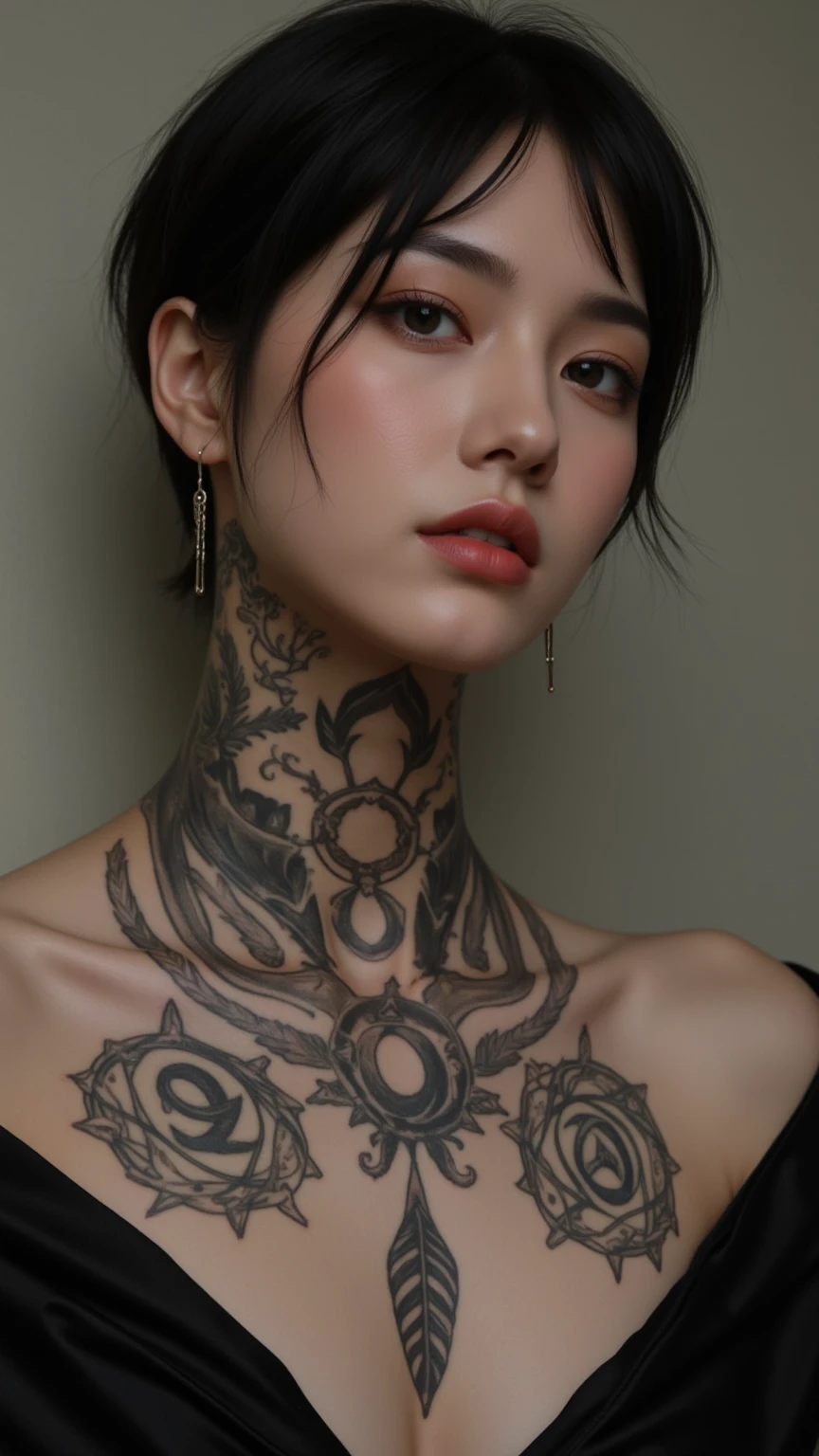 ((top quality, 8 thousand, masterpiece: 1.3)), beauty, Hidden Face, (girl tattoo model. 18 years old) body. slim. thin. exciting, (Layered Haircut:1.2) ((necklace. wear sunglasses)). Wrapped in a blanket_stand. looking again. sexy ass. just blunt. seen from behind. Taken from a rear angle. in front of bedroom window. rainy scenery). very detailed face, Very detailed lips, detailed eyes, double eyelid. Make-up face. red lipstick, detailed texture. Tattooed skin.