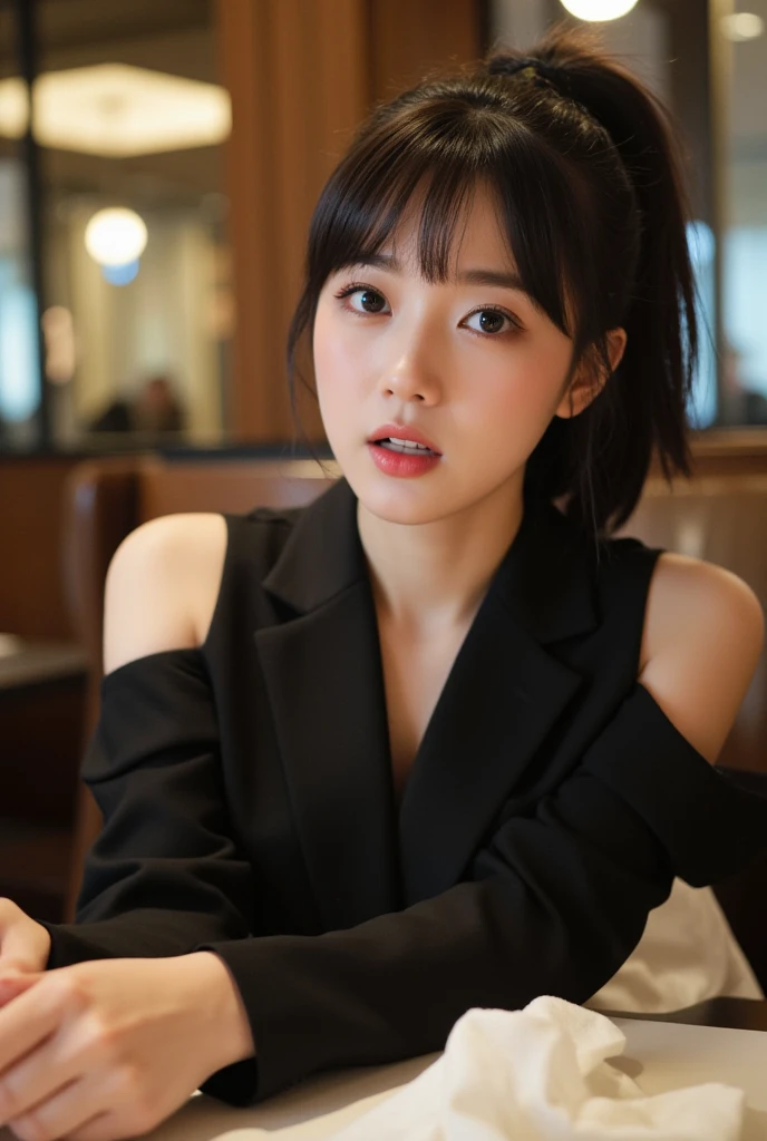 Japanese women、office lady、1, Anatomically correct, Perfect Anatomy, very cute, beautiful, (suit:1.2), ((Embarrassing:1.3)), blush、(office:1.1), (Highest quality:1.3)、Best lighting、High resolution、(8k, High resolution:1.2), (photograph, Realistic:1.2)、The face is in focus、(Concentrated, Symmetrical pupils:1.2)、beautiful肌、Natural Makeup、Gloss lips, High-definition hair texture, (View your viewers:1.2), (Half Up:1.3), (Multiple Angles:1.2), (Small breasts, Cleavage:1.1), (Place your hand on your chest), Thin legs