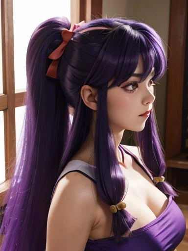 (masterpiece, best quality), 1girl, <lora:Shampoo:0.8> ShampooDef, purple eyes, purple hair, hair bun, bell, double bun, jingle bell, long hair, breasts, blush, smile, bangs, hair ornament, bow, sidelocks, shampoo (ranma 1/2)