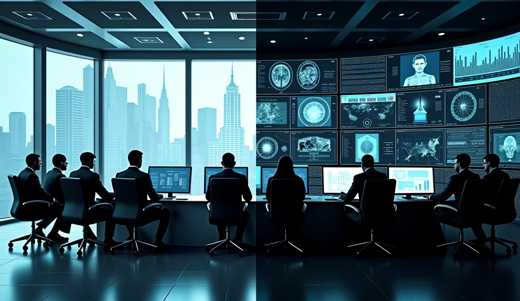 A visual contrast of two types of entities: on the left, a sleek ...