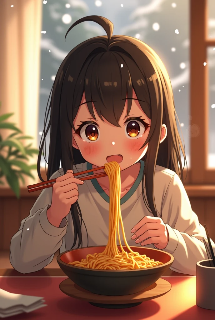  top quality 、 high res、( high image quality:1.2)、masterpiece、 detailed background 、Realistic、 RAW photos 、Teenage beauty、 beautiful scene like a scene from a movie 、end of the year、 in a warm room 、 in a warm room 、 a cute girl in a kotatsu eats the last bite 、 steam 『 I'll eat it ！』 cheering cheerfully with snow 、 not sipping soba well 、 The way to quickly wipe off a little juice on her mouth is adorable 、『This year's color 々There was 、 good ending ！』and smiles 、 a beautiful scene like a scene from a movie 、 smile with satisfaction 、 at the moment of the countdown 『 happy new year ！』 Looking at Toshikoshi soba standing Figure of a girl smiling and shouting while happily putting her hands together in front of her {x} and buttocks while flapping her legs、 cute