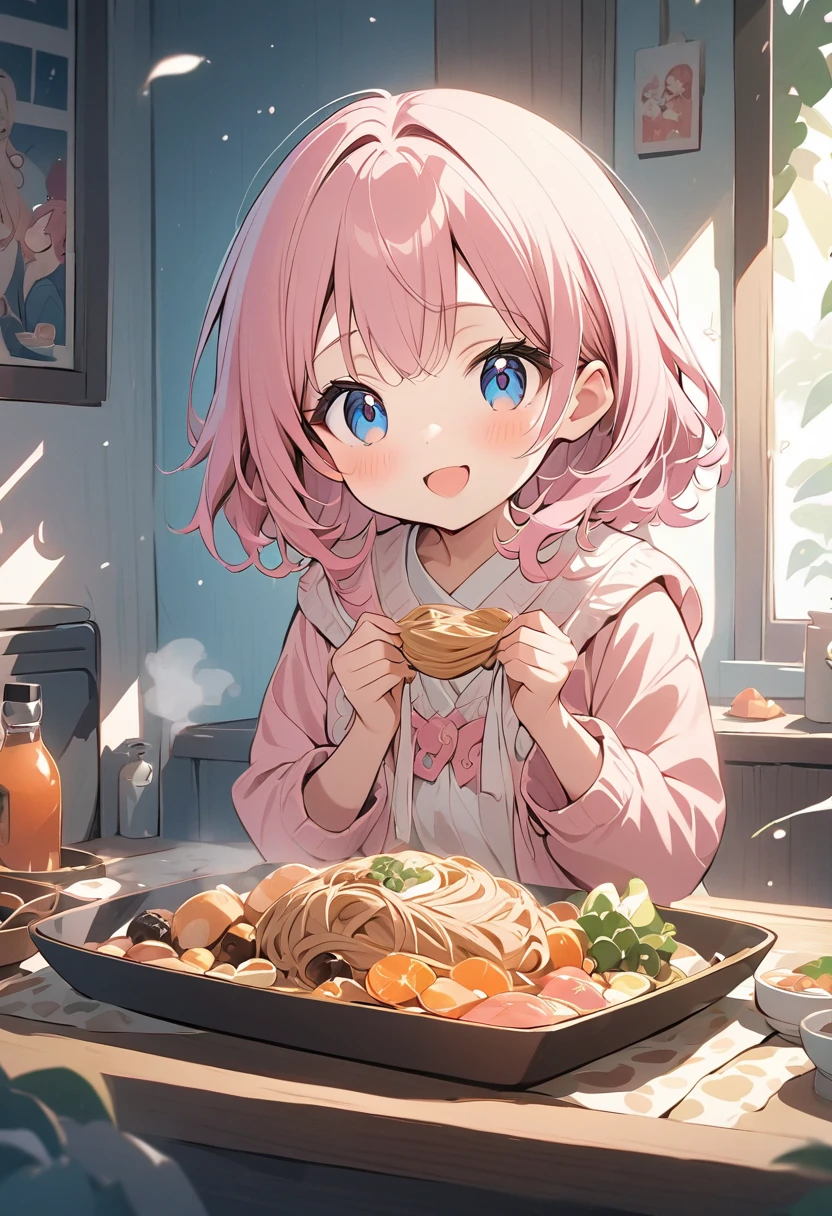  top quality 、 high res、( high image quality:1.2)、masterpiece、 detailed background、Realistic、 RAW photos 、Teenage beauty、 beautiful scene like a scene from a movie 、end of the year、 in a warm room 、 in a warm room 、 a cute girl in a kotatsu eats the last bite 、 steam 『 I'll eat it ！』 cheering cheerfully with snow 、 not sipping soba well 、 The way to quickly wipe off a little juice on her mouth is adorable 、『This year's color 々There was 、 good ending ！』and smiles 、 a beautiful scene like a scene from a movie 、 smile with satisfaction 、 at the moment of the countdown 『 happy new year ！』 Looking at Toshikoshi soba standing Figure of a girl smiling and shouting while happily putting her hands together in front of her {x} and buttocks while flapping her legs、 cute