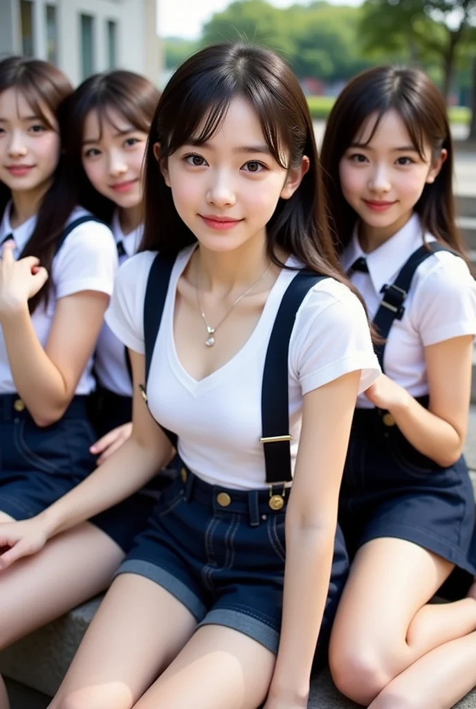 (( Beautiful girls wearing suspenders to highlight their breasts)), ( cute high school girl :1.3, -faced girl:1.4, Idol&#39;s face:1.2), (Cute Costumes:1.3), Beautiful breasts,  slender figure, Ultimate beauty, (( Detailed Eyes and Faces :1.2, PROFESSIONAL PHOTO TECHNIQUES )), Beautiful eyes are wide open,  attractive lips ,  sexy look , ( top quality , 8k, masterpiece:1.2,  RAW photo), ( Photorealism:1.4), (Detailed hands and arms ), ( A girl's delicate and beautiful hands :1.2), ( Perfect Anatomy:1.2)