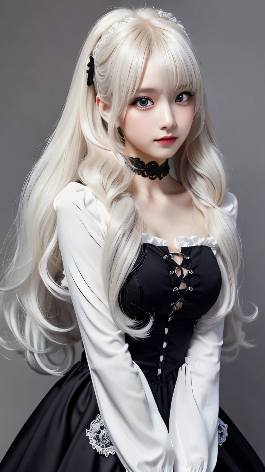 Gothic ****ta:2.0、round face:2.0、 Twin Tails 、forehead、Curly Hair:2.0、cowboy shot:2.0、Extreme pose、white Hair:1.0、Super Long Hair:2.0、Waist-length hair、Northern Europe:1.0、beautiful girl、White background、cute、Young、True Face、Shiny Hair、whole body、tab highest quality, figure, super detailed, finely, High resolution, 8k wallpaper, Perfect dynamic composition, detailed and beautiful eyes,blondes, Natural Color Lip,white background, random cute poses,