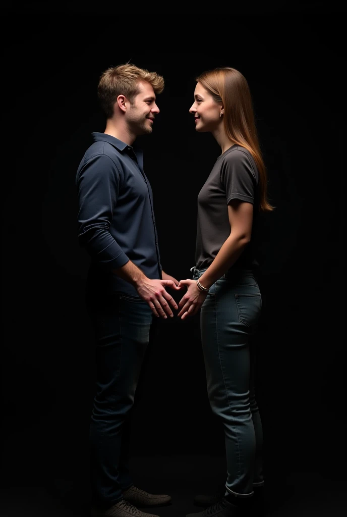 with black headscarf, in jeans, barefoot woman, men are touching below the waist