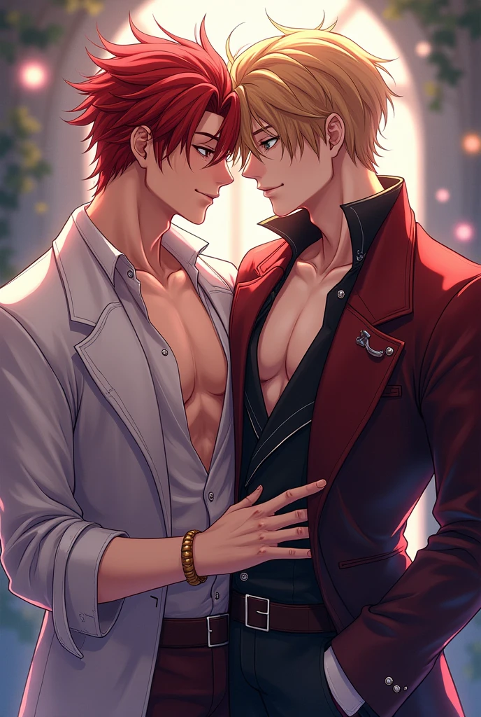 A man with red and white hair and a mermaid
