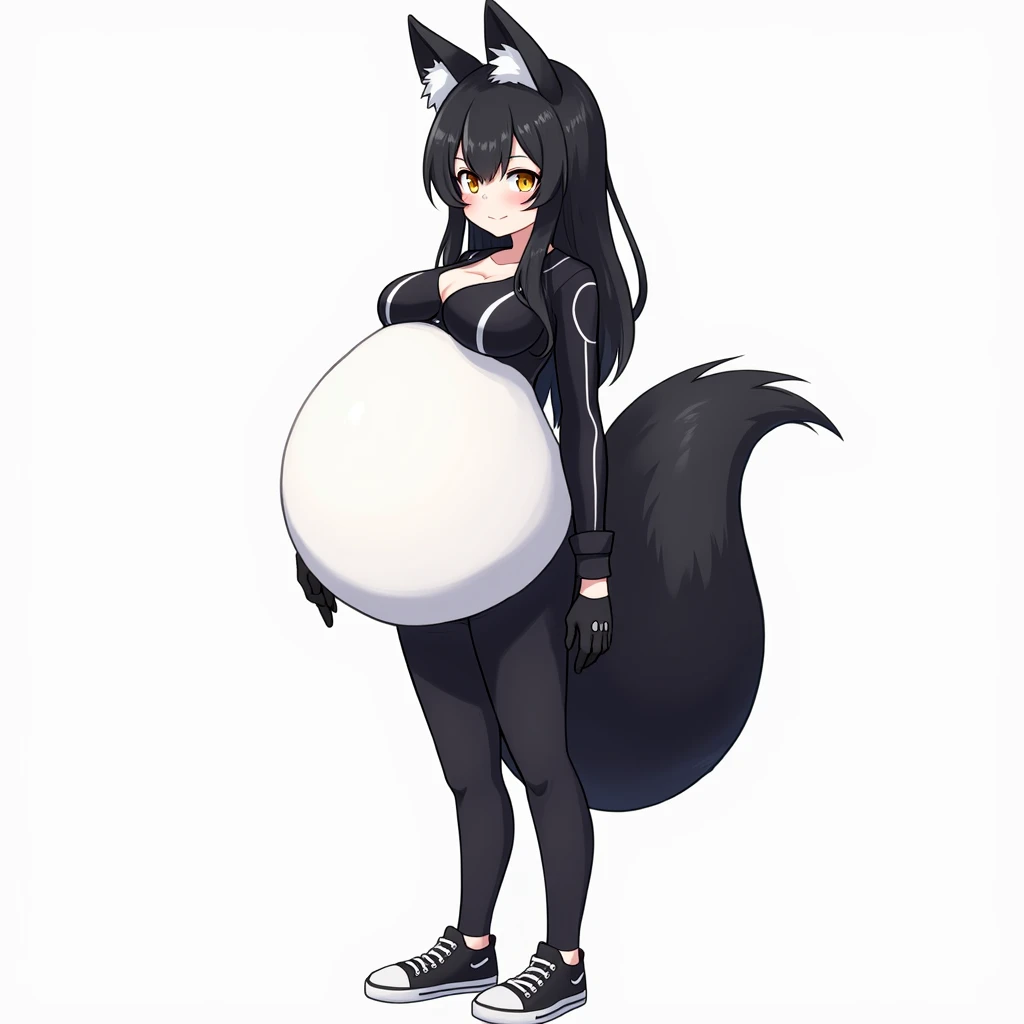 Anime girl with cat tail and skull in her stomach, she has a jiggly fat round belly, marin kitagawa fanart, Thick black lineart, thicc, Skull on her buttocks, anime monster girl, she has black hair, Thick Tail, Spy X Family의 Anya, monstergirl, Nico Robin, (BAPV) safe for work