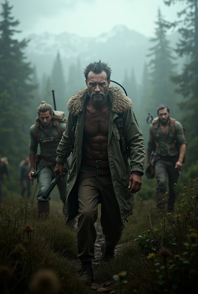 As the two men continue their walk through the forest, an unexpected event shatters the tranquility. The first man, with the rugged beard, suddenly stops and doubles over in pain. His face contorts in agony, and he lets out a sharp gasp, clutching his groin. The other man, alarmed, quickly rushes to his side.