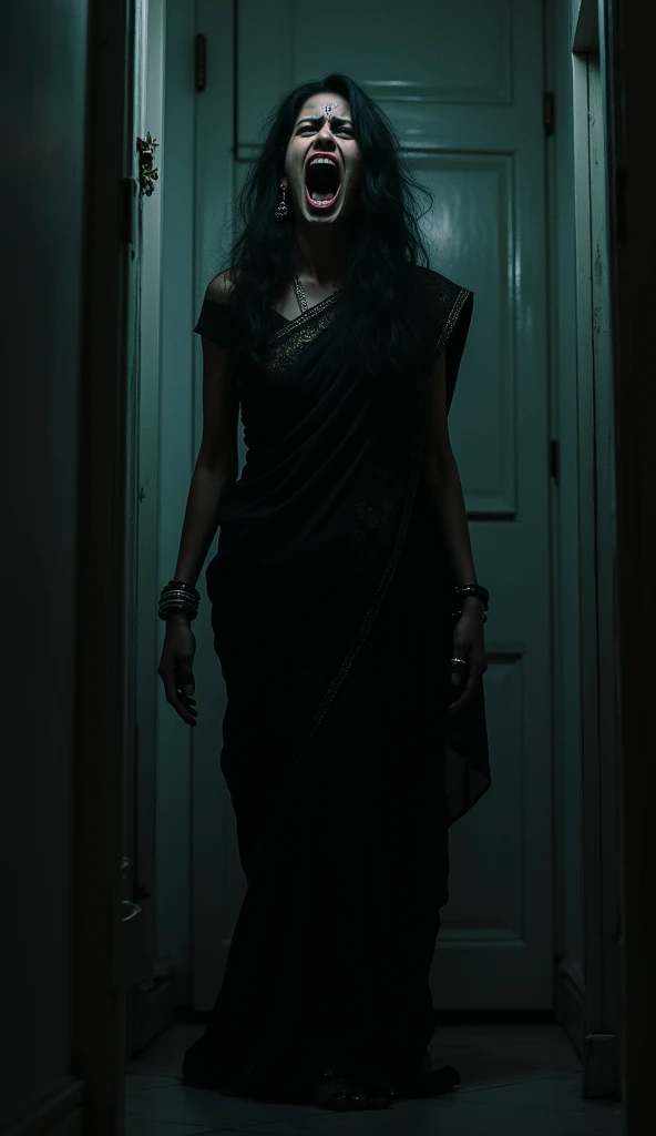 Blue saree women horror