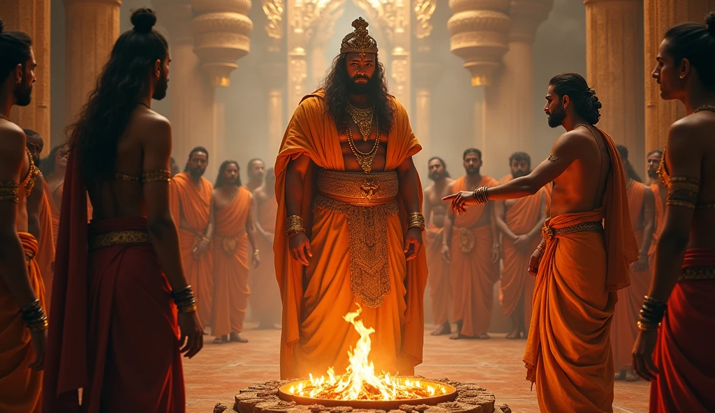 A powerful man offering homam with 10 priests around sitting with him