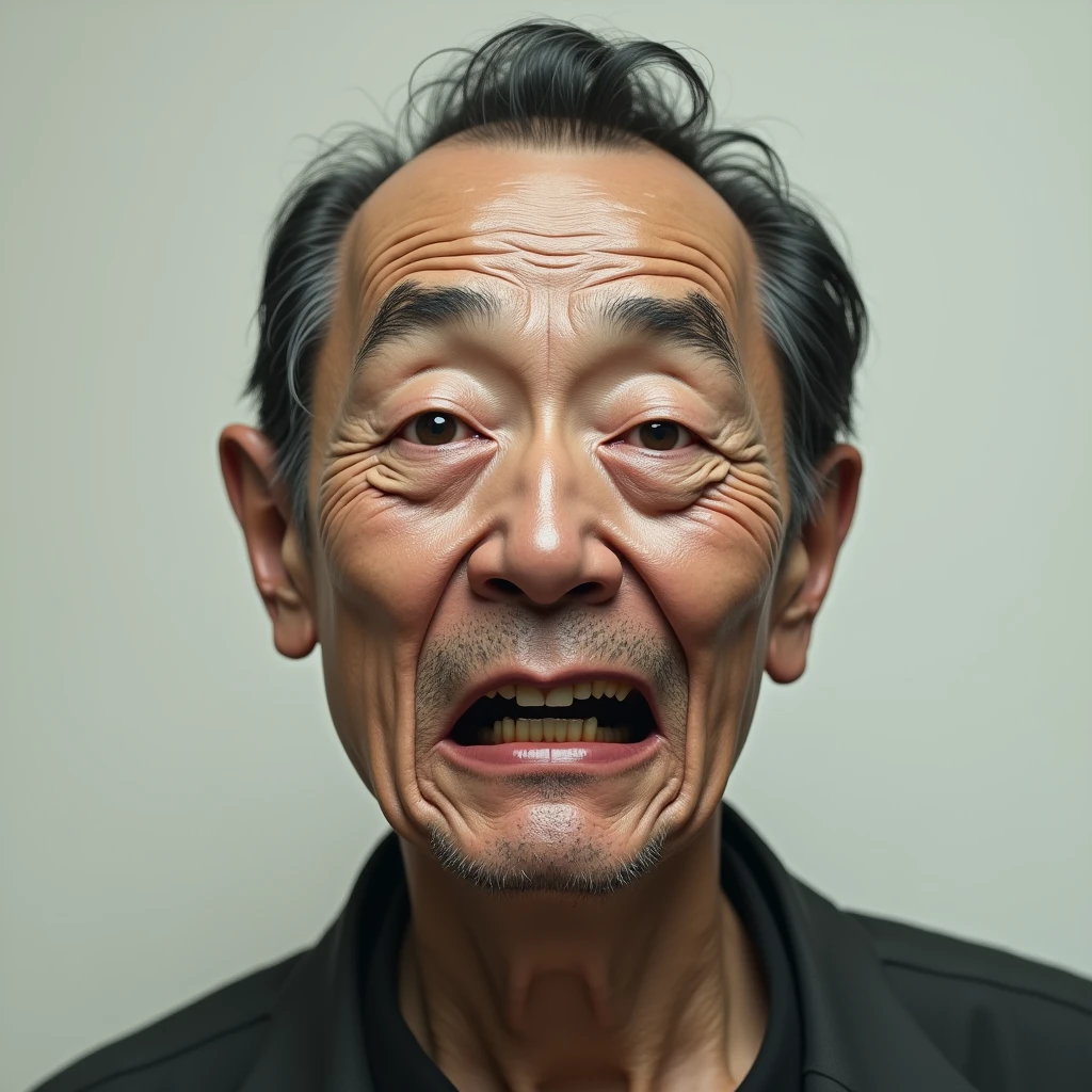Hyperrealistic photo of a man who is drunk due to alcohol. From his ears, disgusting rotting pus is coming out. Below the photo is the writing "SUDAH BAU TANAH ". The photo is very detailed, clear and fine