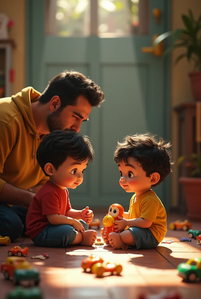 CRIE UM CENARIO REALISTA DE UM MENINO IMPERATIVO,READING A STORYBOOK INSIDE THE ROOM