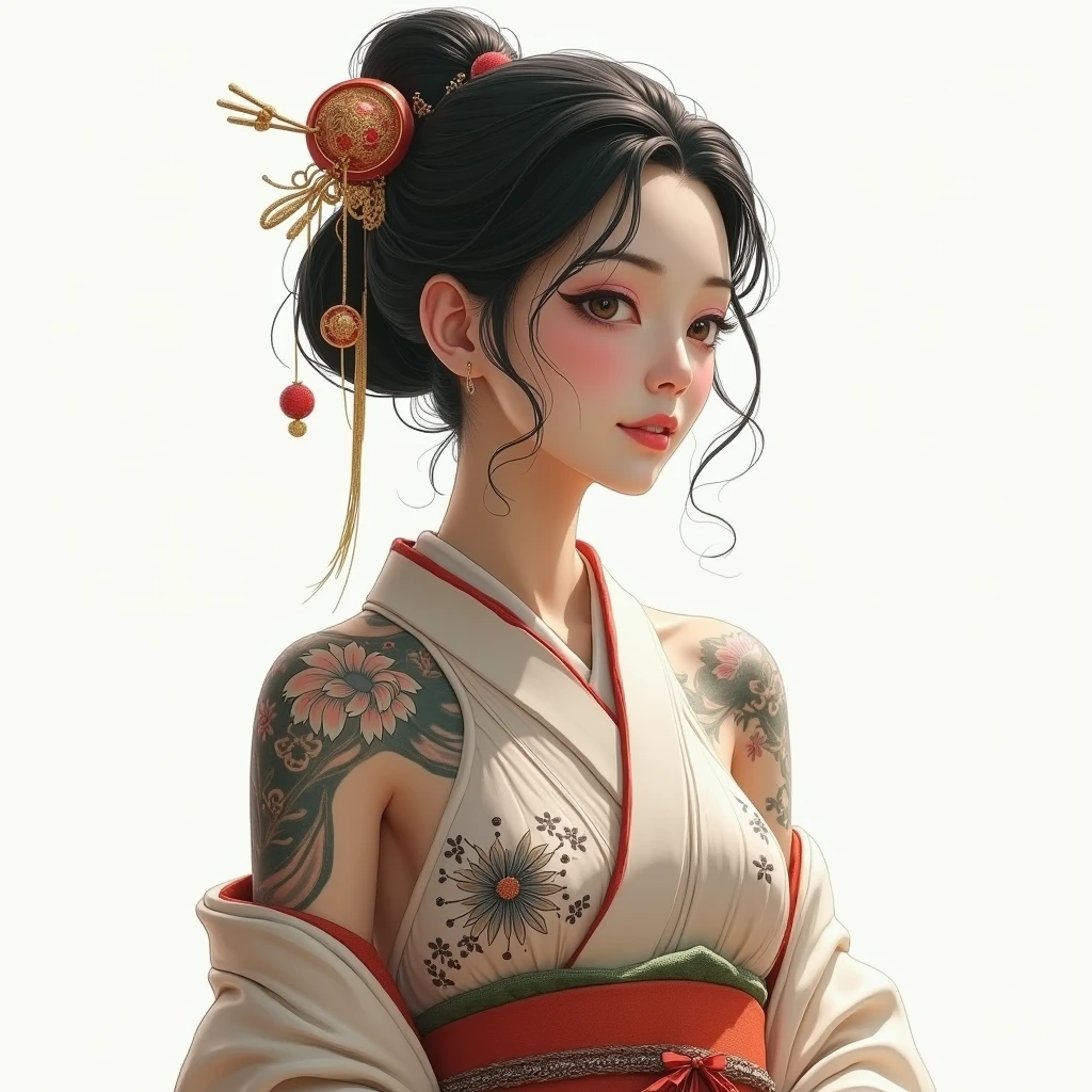 Simple watercolor painting, poster for, Romantic Taisho, picaresco, retro, The tattoo, fully body, High definition