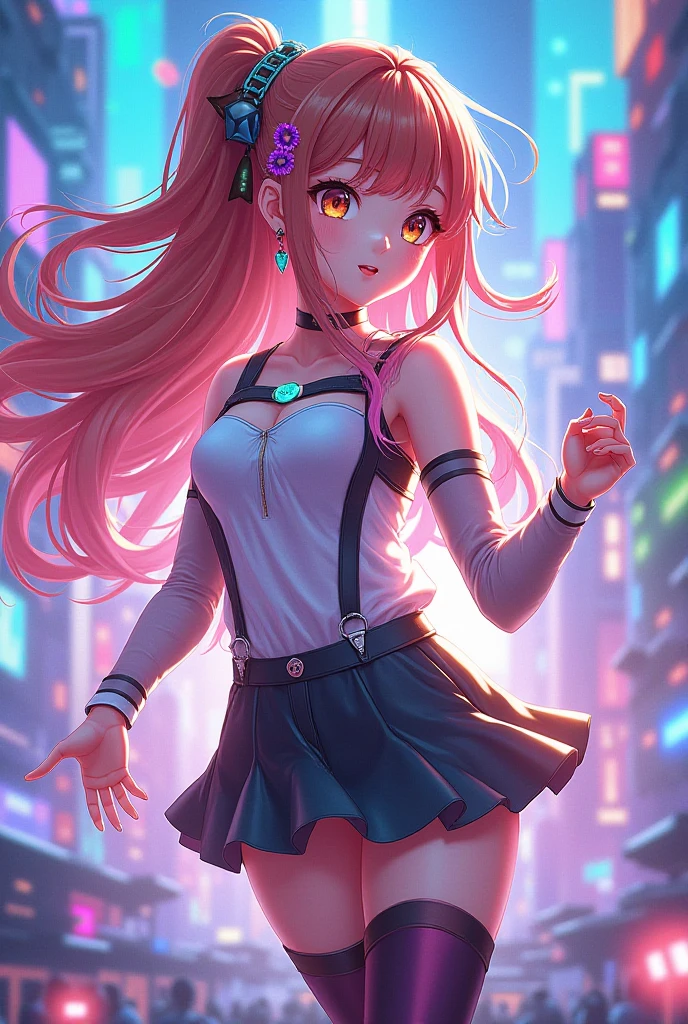 Hatsune Miku, vocaloid, beutiful, detailed face, pink hair, pink eyes, pink art, colorful, bright, full body