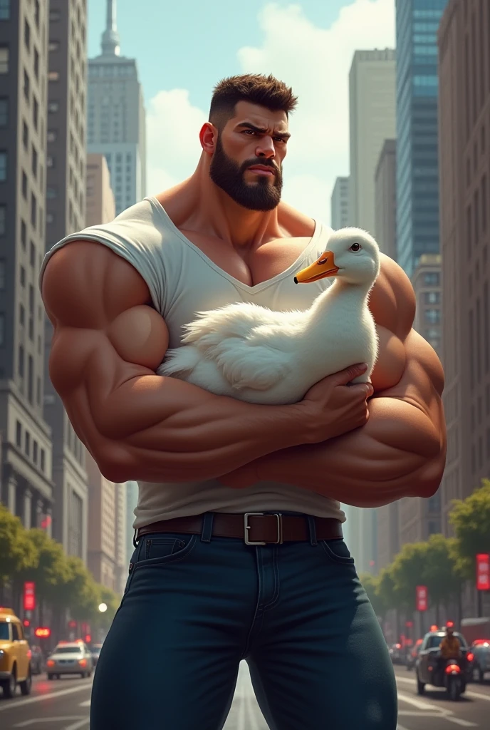 Muscular chida atop a giant duck