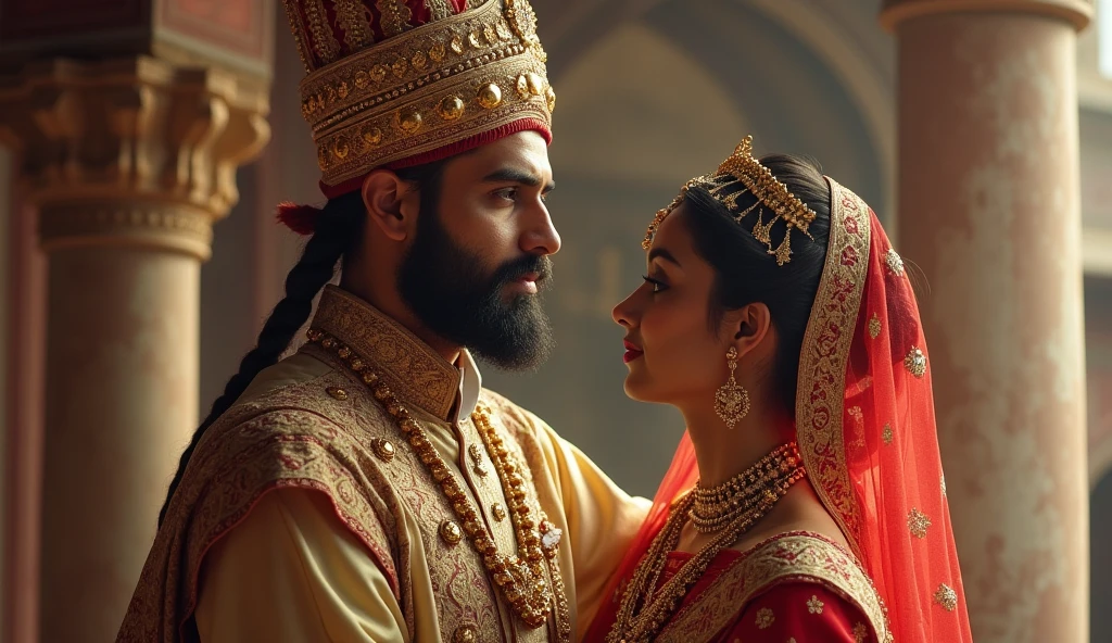 Indian King and beautiful girl marriage in very big ceremony in old indian style with romantic background all peoples are kings