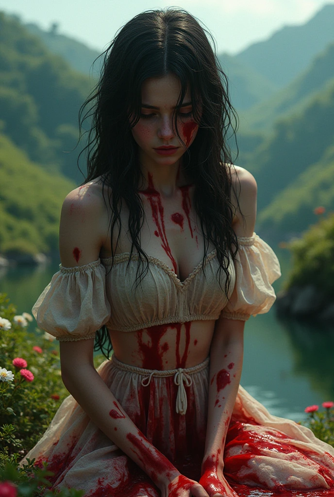 Imagine 😀, 35mm film photography, potrait of beautiful asian woman her body tied-up with barbed, bloody, bleeding, pale, sadistic, barbed wire, nakeed, senssual body, big booobs, rain, sweating, in a puddle of bloody mud on the swamp, nakeed, senssual body, big booobs, at twilight, fog, sinister beauty, slaave, (intricate details:0.9), (hdr, hyperdetailed:1.2), RAW, Sony Alpha a9 II, 24-105mm f/4, HDR,