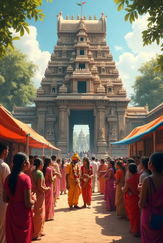 Janmashtami Celebration**: The joyous celebration of Janmashtami with people dancing, singing, and participating in religious rituals, highlighting the festive and triumphant spirit of the occasion. In dall e-3 style