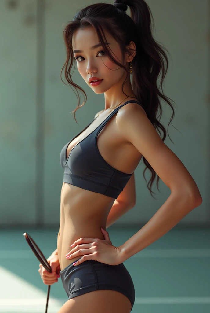 ((Top Quality, 8k, Masterpiece: 1.3)), 1 Girl, Side Shot: 1.2, Beautiful Japan Woman with Small, Slender Abs: 1.3, (Casual Hairstyle, Small: 8.2), Bikini, Indoor, Ultra Detailed Face, Detailed Eyes, Double Eyelids, Full Body