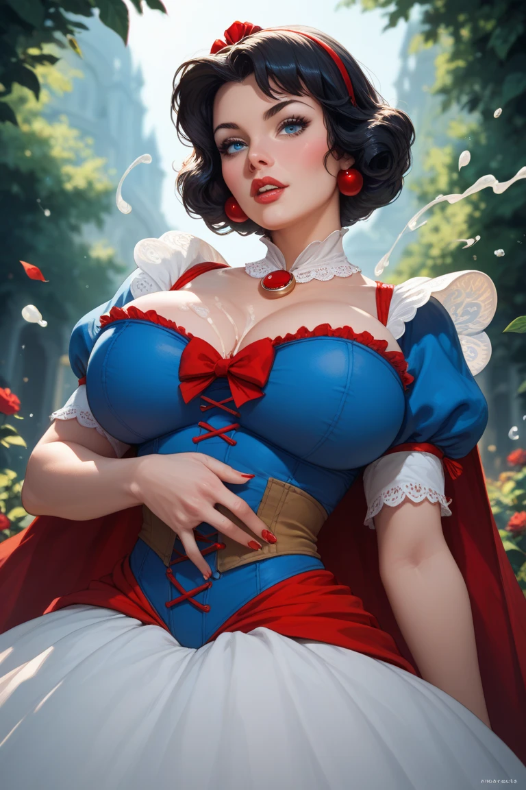 Make Snow White with short big hair with huge breasts all cumshot doing a Spanish