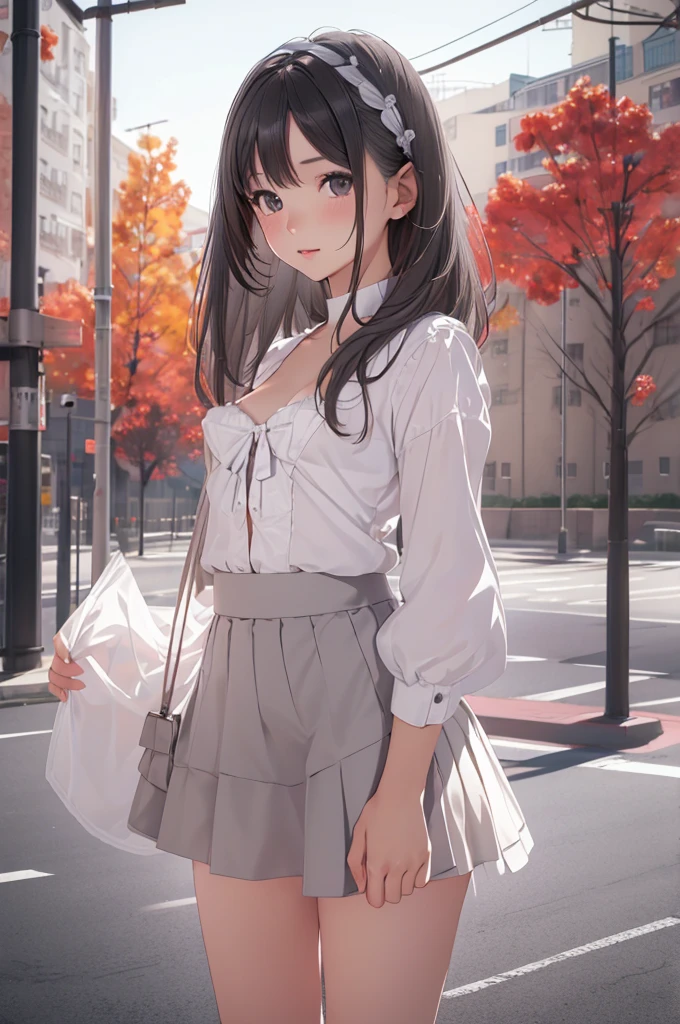  Clear Images 、 official 、8k、VERY BEAUTIFUL IMAGE QUALITY 、 1 girl、 Blurry Background、 Towards Viewers 、 cute、nsfw、(( small bust:1.3)), very short skirt、(( white panties))、underwear、 blurred background 、((Gray background)),white background, simple background