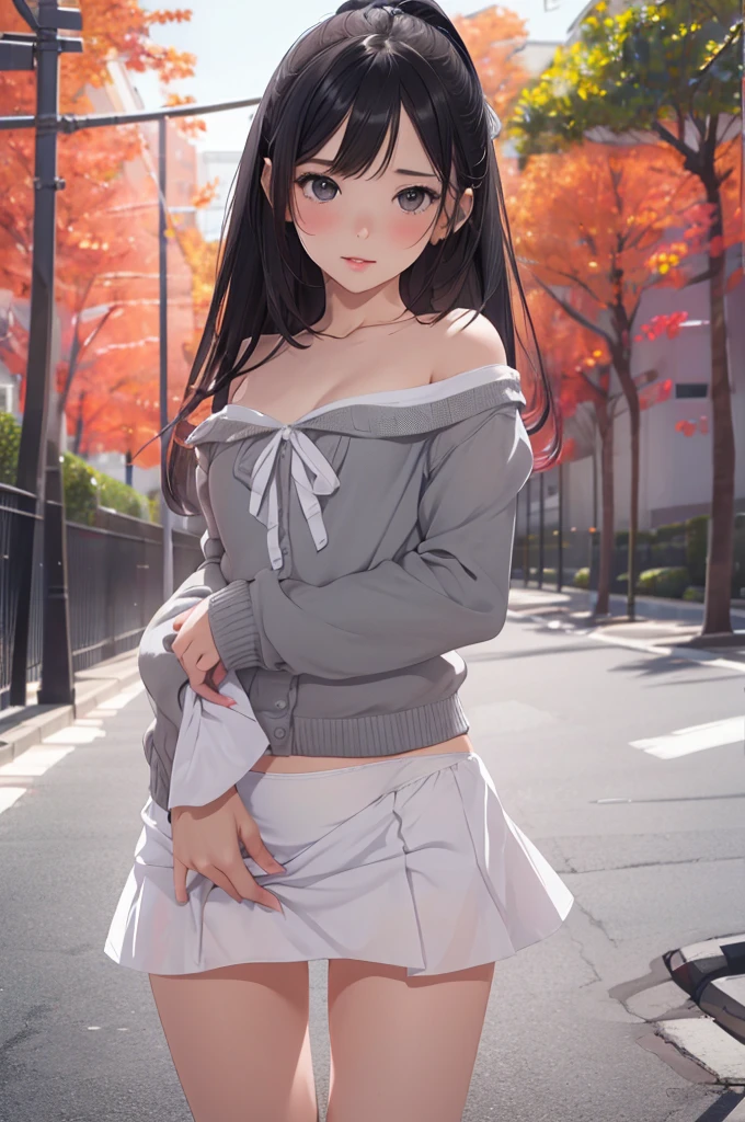  Clear Images 、 official 、8k、VERY BEAUTIFUL IMAGE QUALITY 、 1 girl、 Blurry Background、 Towards Viewers 、 cute、nsfw、(( small bust:1.3)), very short skirt、(( white panties))、underwear、 blurred background 、((Gray background)),white background, simple background