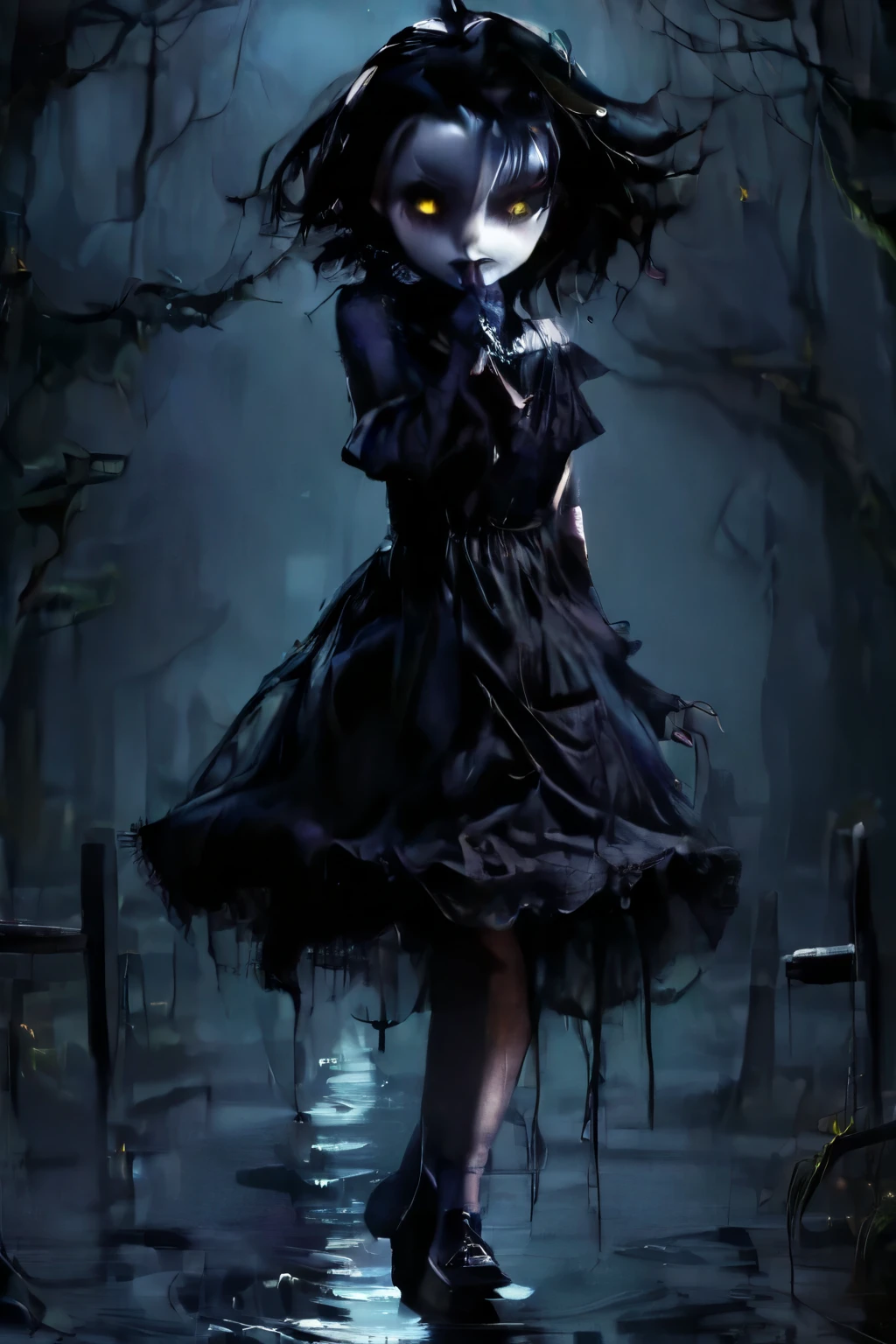 fantasy art shadow, 8K, HD, gloomy colors, dark aura, horror, girl,cute,pretty,goth