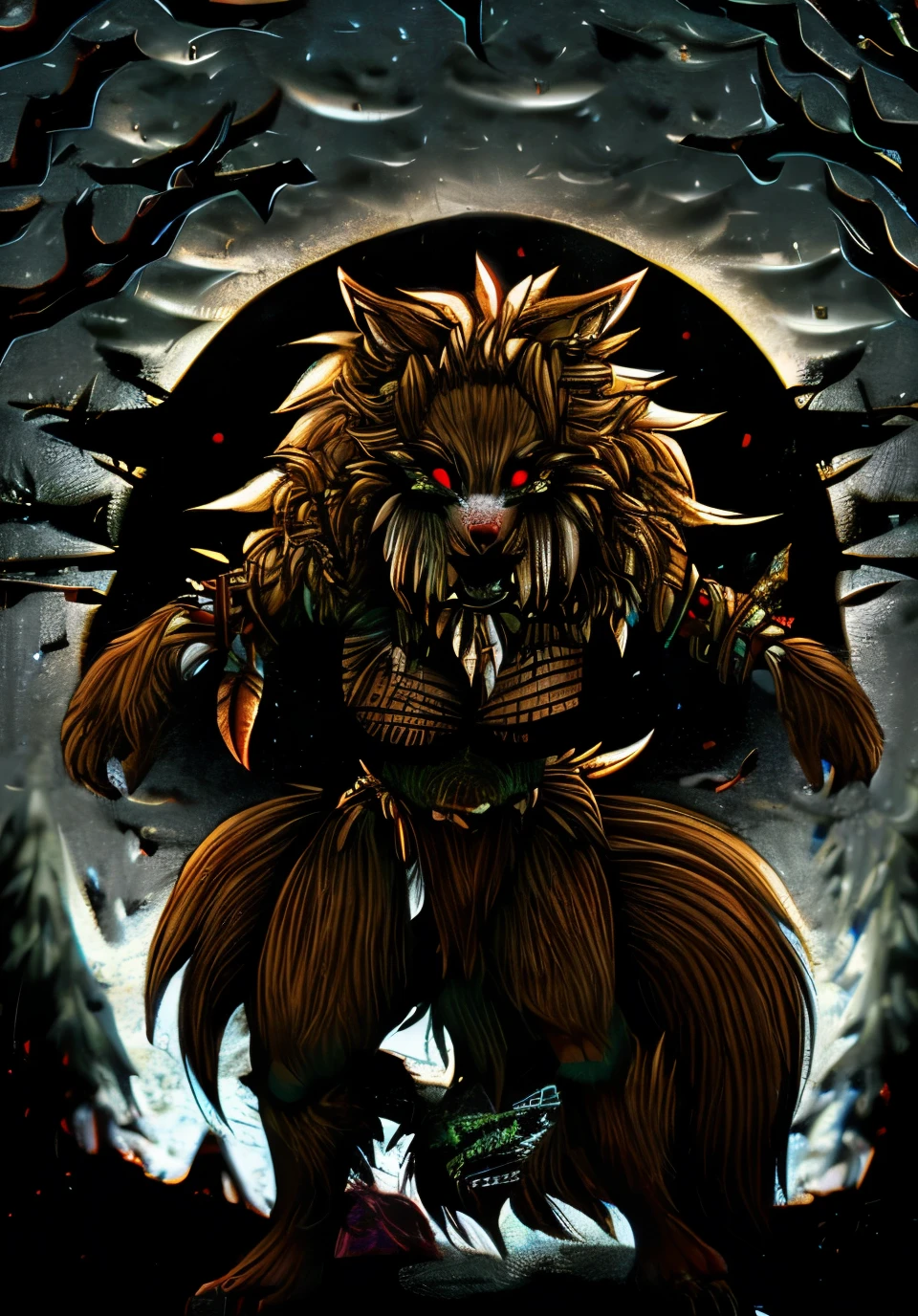 She wolf ,she werewolf in creepy night ,tribal suit