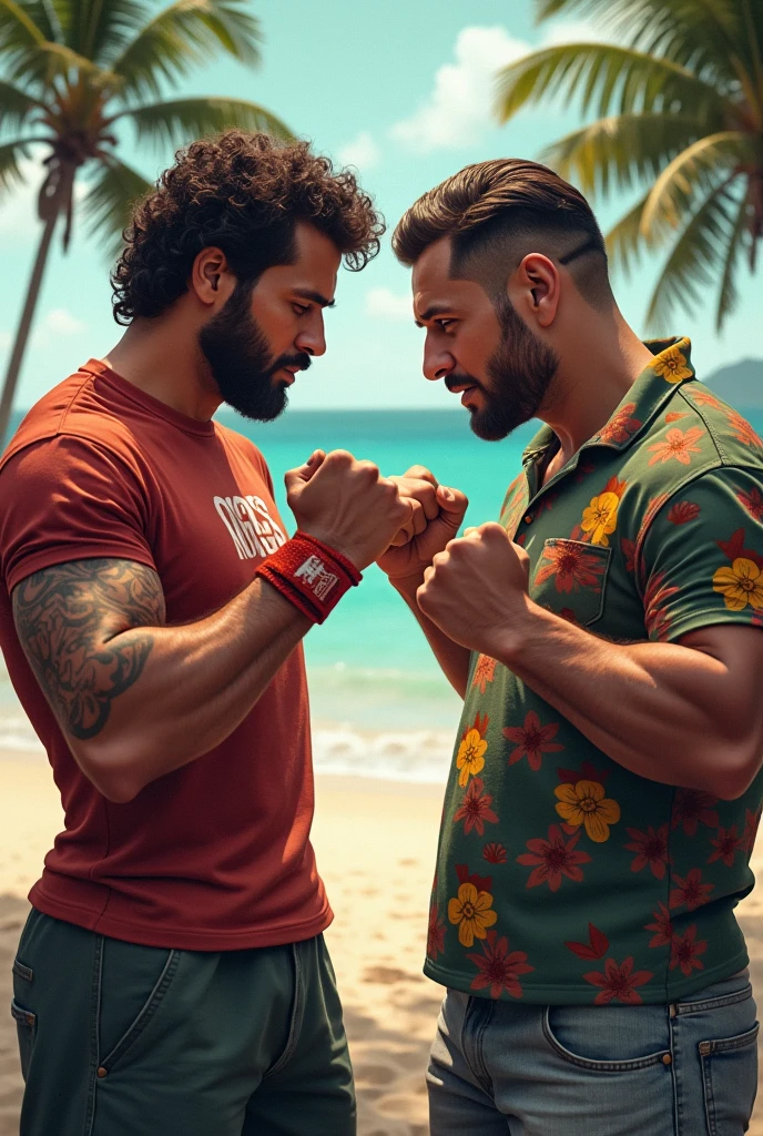 Big strong Bear beating big strong Bull, bear wearing red tshirt and bull wearing green tshirt