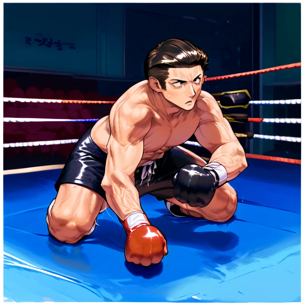 black panther, antropomorfic, solo, anime style, anime drawing, anime quality, anime resolution, anime strokes, fight boxing, Wearing white boxing gloves, wearing white boxing shorts, (no top), humanoid body, male body, 