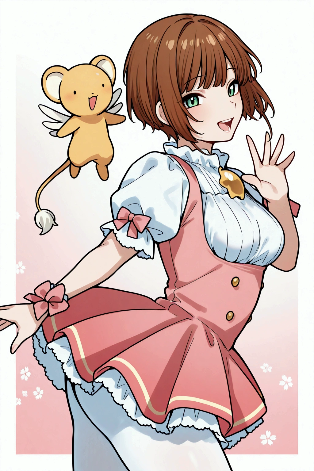 Sakura Kinomoto(Card Captor Sakura) ,Simple Background,Nude,Pussy, vagina ,Nipples ,spread both legs,arm behind head,flat chest,, squat exercise,whole body(from the top of the head to the toes),,female Bodybuilding,1 girl(Central photo),