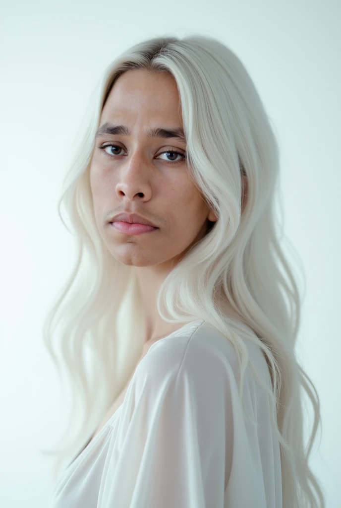 Realistic female characters, white turtleneck, beard, white hair with black background, name free fire