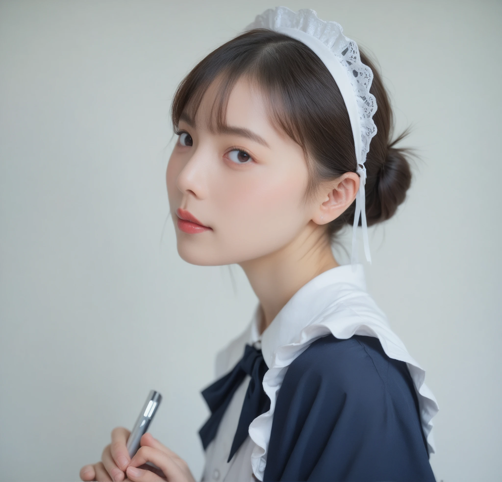  maid clothes,Junior high school students, cute girl,masterpiece, bun hair,Narrow shoulders, white skin,Thin arms,skinny