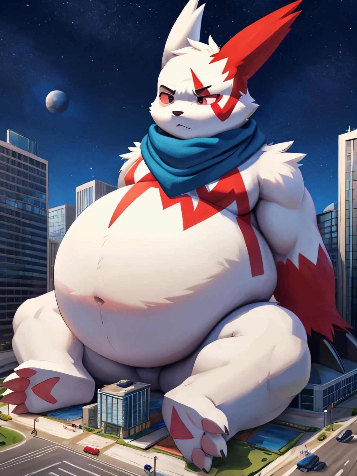Zangoose, muscle-gut, Giant Monsterountain of fat、The body is buried due to fat、The stomach is triangular、Extreme obesity、very thick fat、my stomach touches the ground, Sharp Claws, Saggy belly, Thick animal-like legs、Thick arms, Cheeks that store fat, thick arms、huge torso、thick neck、fat neck、legs buried in fat, thick twisted corners,