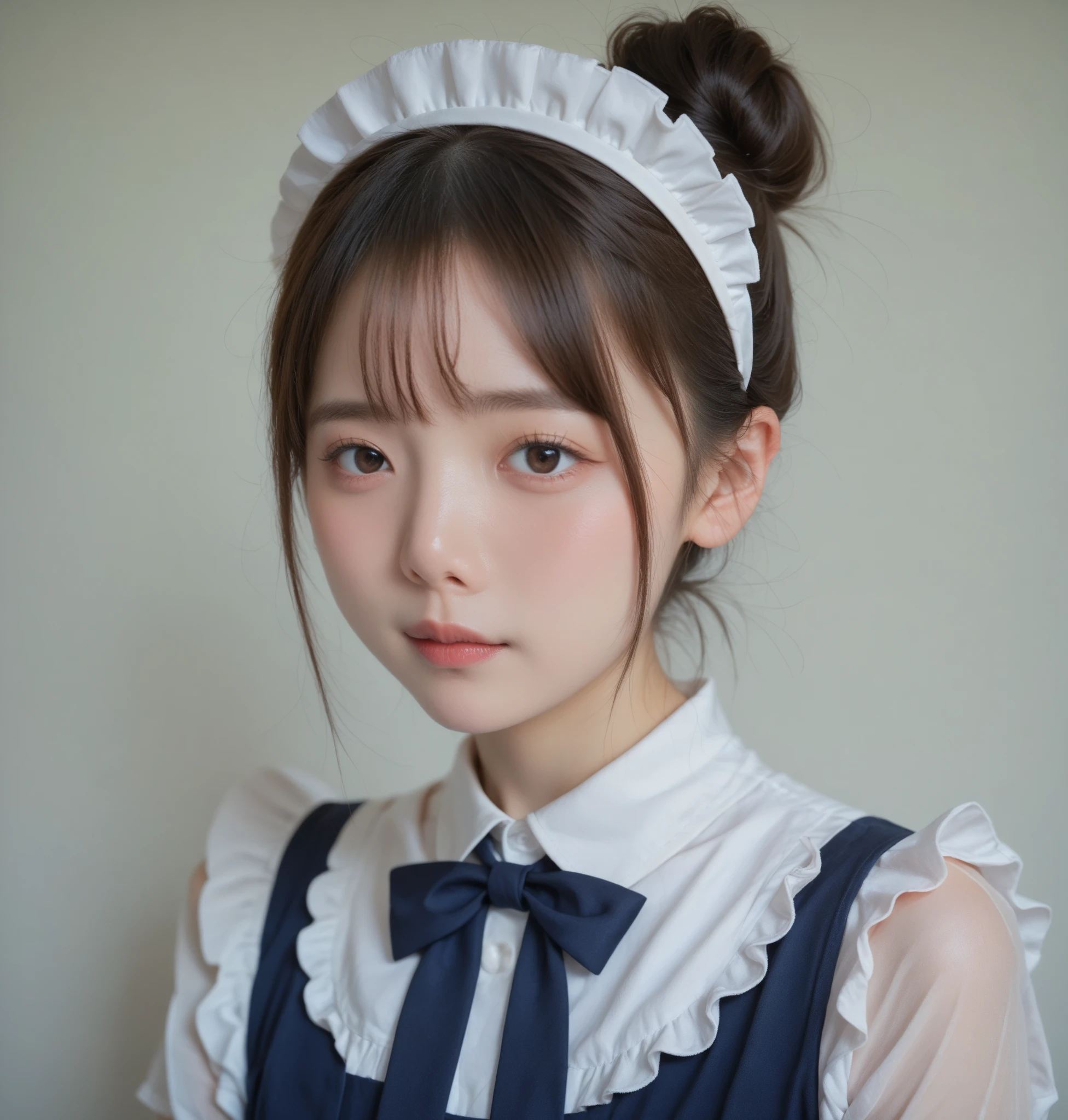  maid clothes,Junior high school students, cute girl,masterpiece, bun hair,Narrow shoulders, white skin,Thin arms,skinny