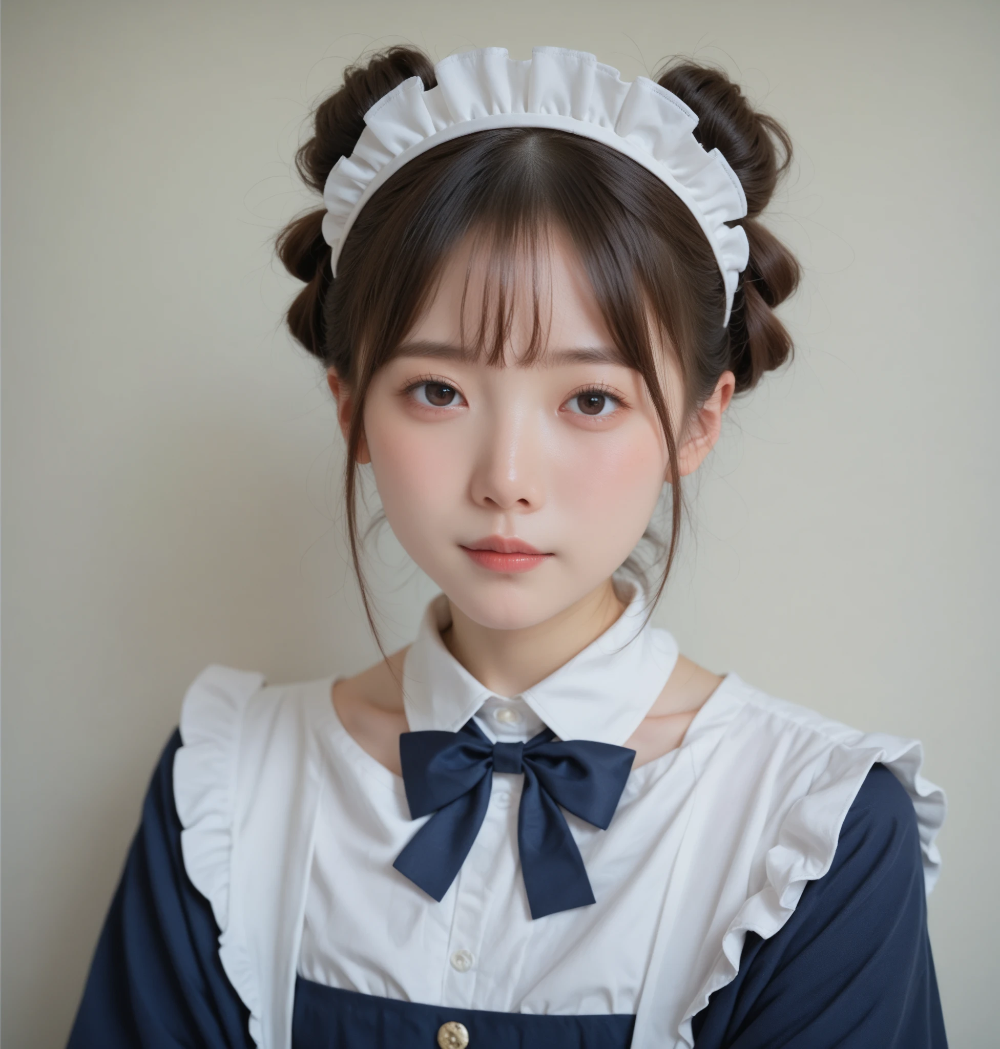  maid clothes,Junior high school students, cute girl,masterpiece, bun hair,Narrow shoulders, white skin,Thin arms,skinny