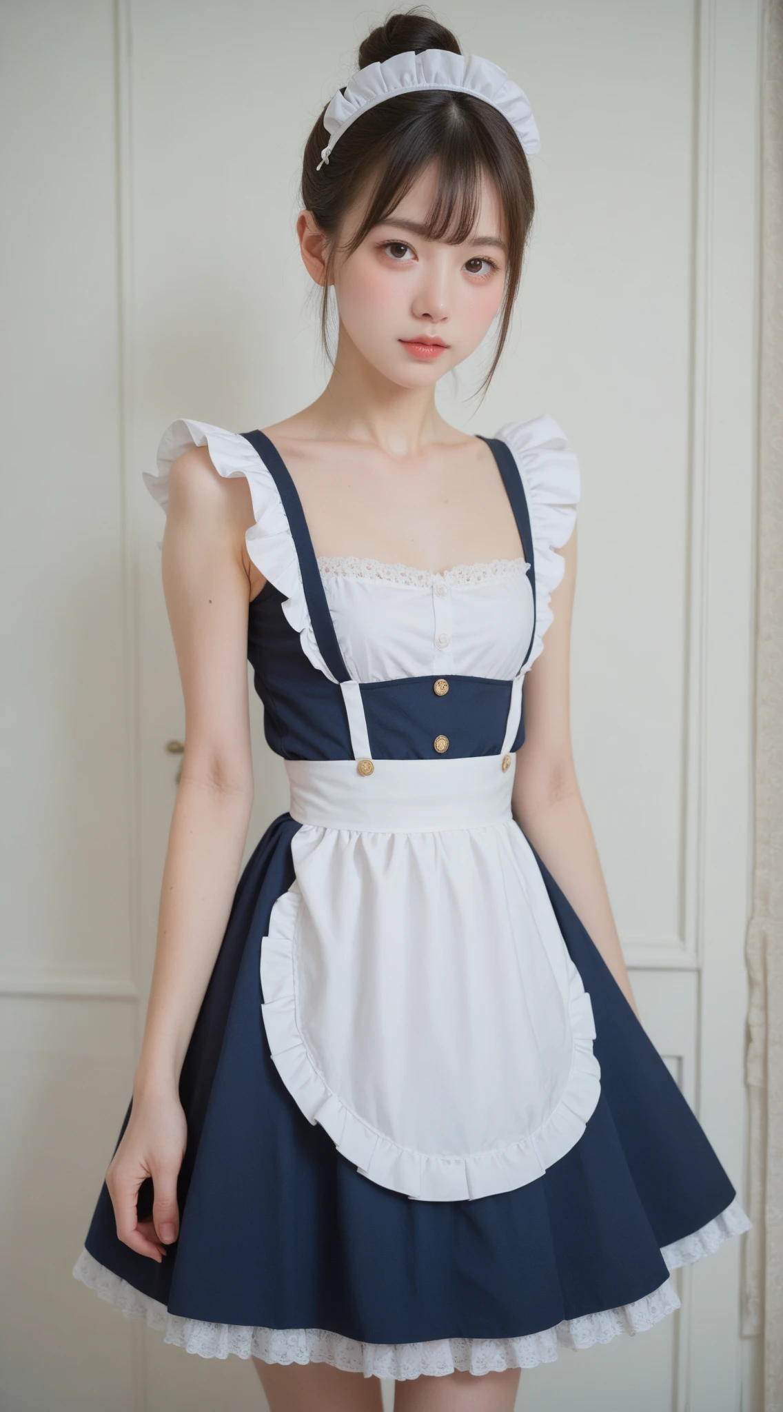  maid clothes,****** high school ********, cute girl,masterpiece, bun hair,Narrow shoulders, white skin,Thin arms,skinny