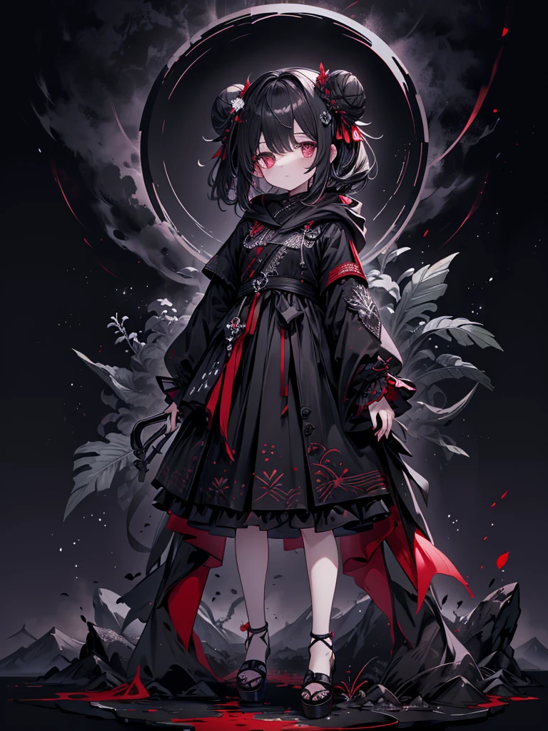 Alone,1 Female\(grim Reaper, cute,Cute,******, hair color is white , hair with braids, messy hair,Eye color is dark, big eyes, white skin, big smile,enjoy, full body,grim Reaperの黒いローブを着て,( black hood ),Hold a sickle,skip, flower hair ornament with bun head ,White Hair,(Body transparent:0.8)\),background\((Black Sky:1.5),Skull on the ground , dead flowers scattered on the ground ,red water\), break ,quality\(8k,極めて精細なCGユニットのwallpaper, ​masterpiece, high res,top-quality,top-quality real texture skin, surrealistic, increase resolution , RAW photo,最高のquality, very detailed,wallpaper\)