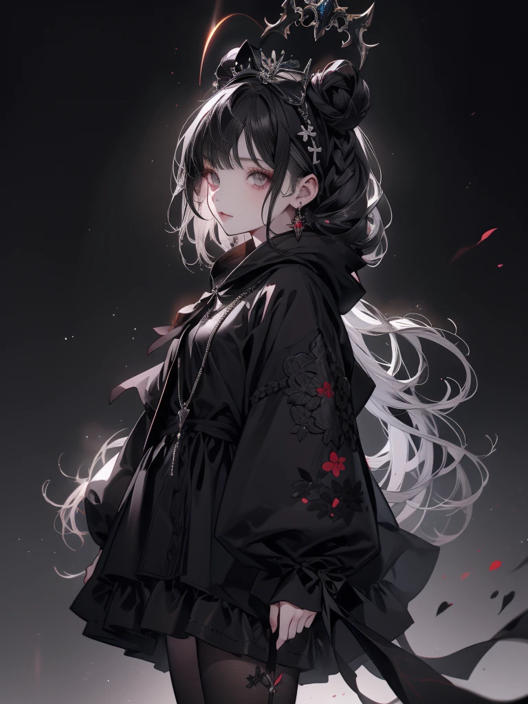 Alone,1 Female\(grim Reaper, cute,Cute,, hair color is white , hair with braids, messy hair,Eye color is dark, big eyes, white skin, big smile,enjoy, full body,grim Reaperの黒いローブを着て,( black hood ),Hold a sickle,skip, flower hair ornament with bun head ,White Hair,(Body transparent:0.8)\),background\((Black Sky:1.5),Skull on the ground , dead flowers scattered on the ground ,red water\), break ,quality\(8k,極めて精細なCGユニットのwallpaper, ​masterpiece, high res,top-quality,top-quality real texture skin, surrealistic, increase resolution , RAW photo,最高のquality, very detailed,wallpaper\)